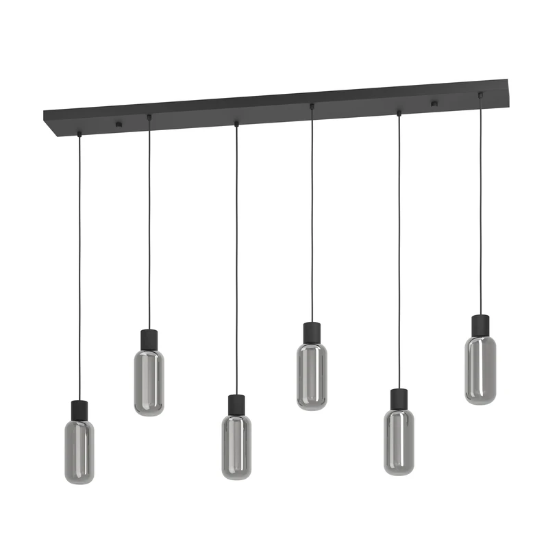 Eglo Maione 6-Light Pendant Lamp - Smoked Glass and Black Metal