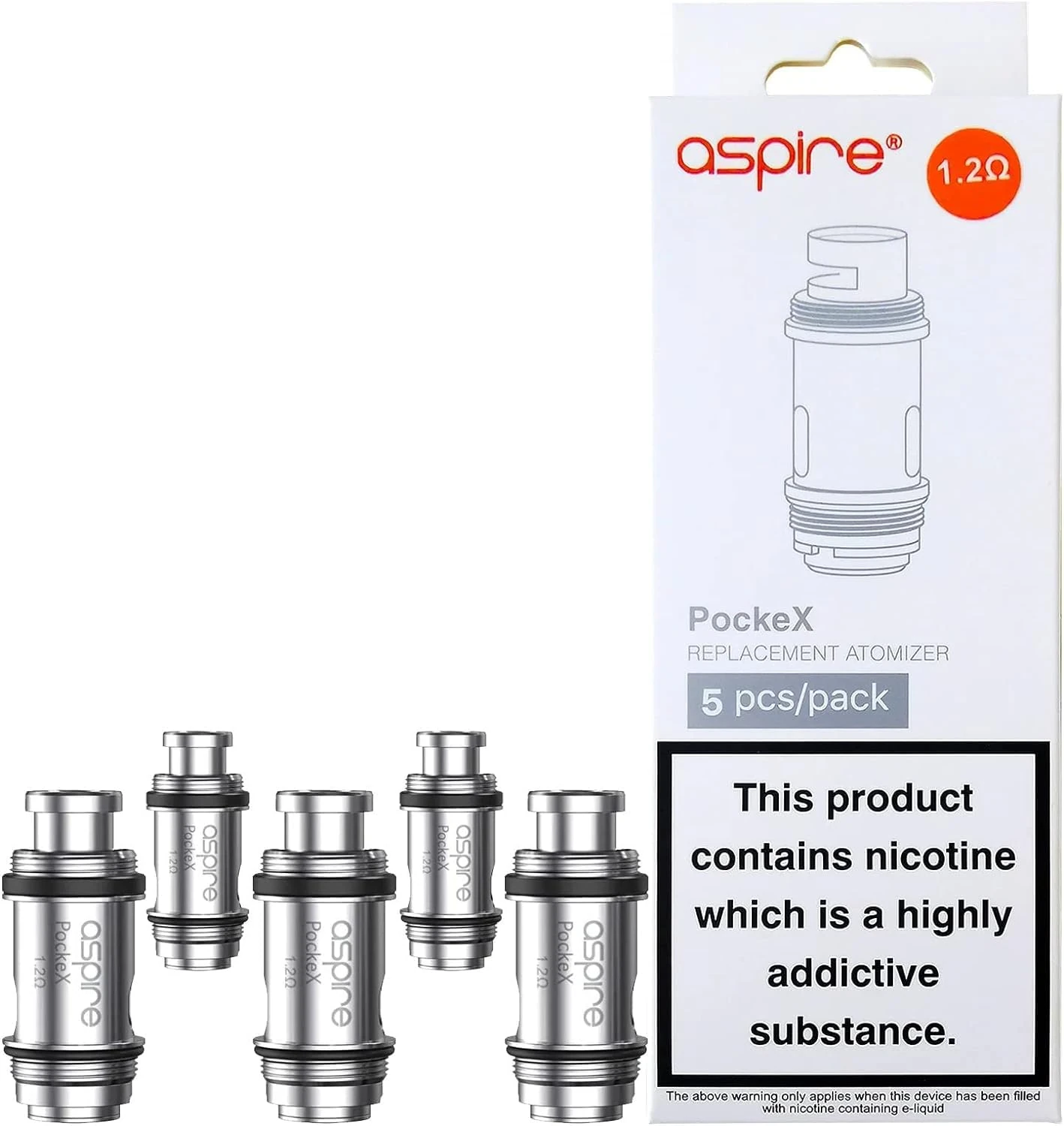for Aspire Pockex Coils, Pack of 5 Replacement Coils, Compatible with FW Stores (1.2Ohm)