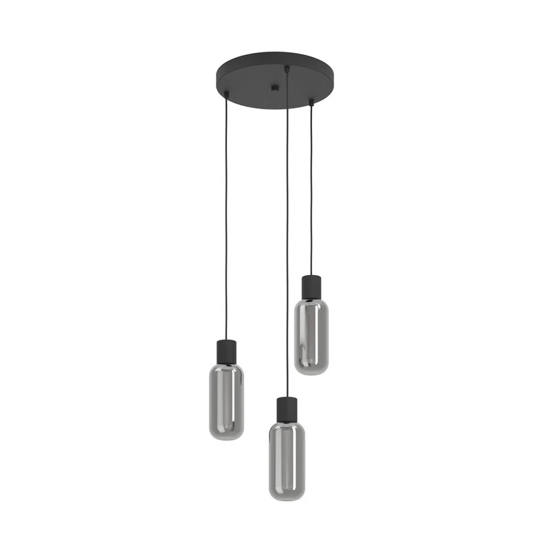 Eglo Cluster Pendant Lamp Maione, Smoked Glass Above Dining Table, 3-Light Ceiling Light Hanging, Metal Black and Grey Coated Glass, E27 Socket, Ø 30 cm
