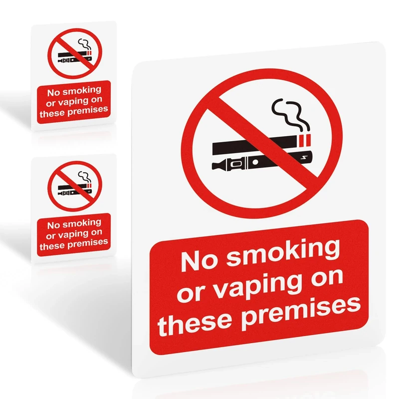 No Smoking or Vaping on These Premises Sign - 3 Pack, 100x75mm Self-Adhesive Vinyl Sticker - UV Printed Matte Surface, Waterproof, EN ISO 7010 Compliant