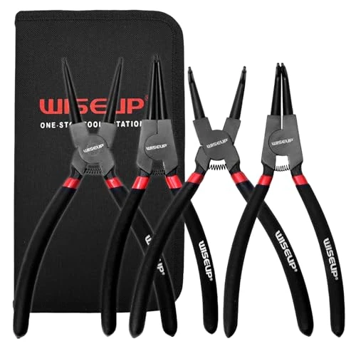 WISEUP Heavy Duty Snap Ring Pliers Set, 4 Pack 9 Inch Long Indoor/Outdoor Straight/Bent Jaw & C Clip Pliers
