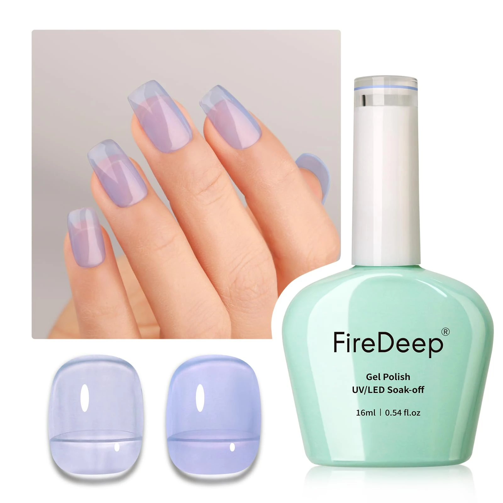 Firedeep Jelly Blue Violet Gel Nail Polish, 16ml Sheer Blue Violet Nail Polish UV/LED Soak Off Gel Polish for Spring Summer Manicure 1Pcs