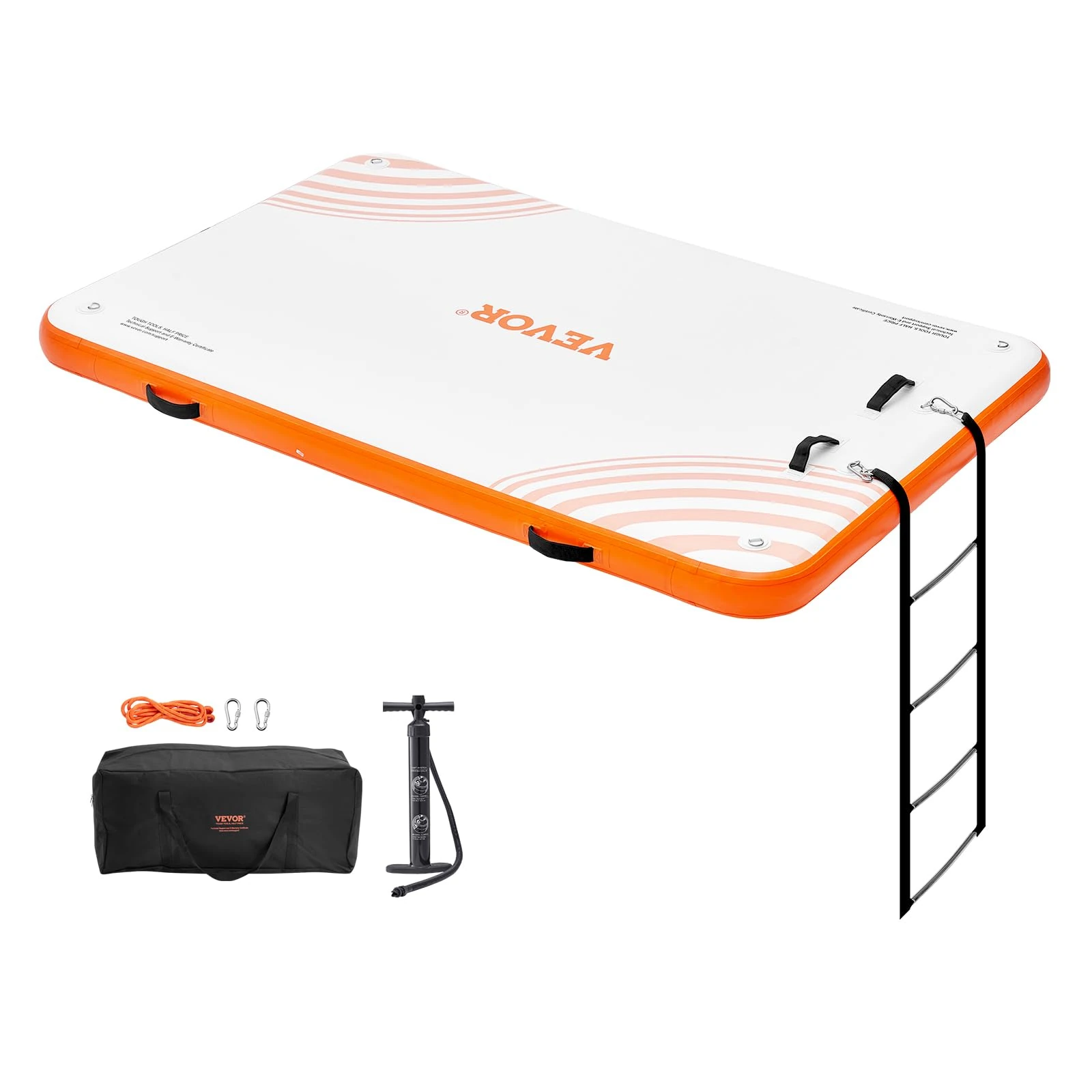 VEVOR Inflatable Floating Dock, 8 x 5FT Inflatable Dock Platform, Non-Slip Water Floating Dock Mat with Portable Carrying Bag & Detachable Ladder, Floating Platform Island Raft for Pool Beach Ocean