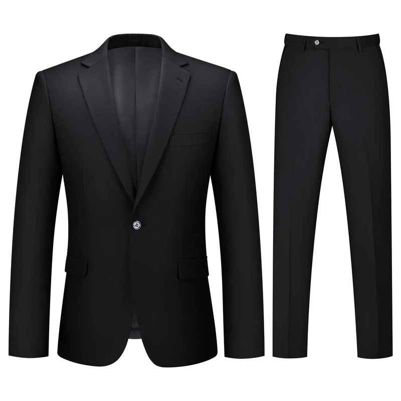 Lorenzo Bruno Mens Suit 2 Piece Suits for Men One Button Slim Fit Solid Jacket & Pants Tuxedo Set Business Wedding Party, Black, M