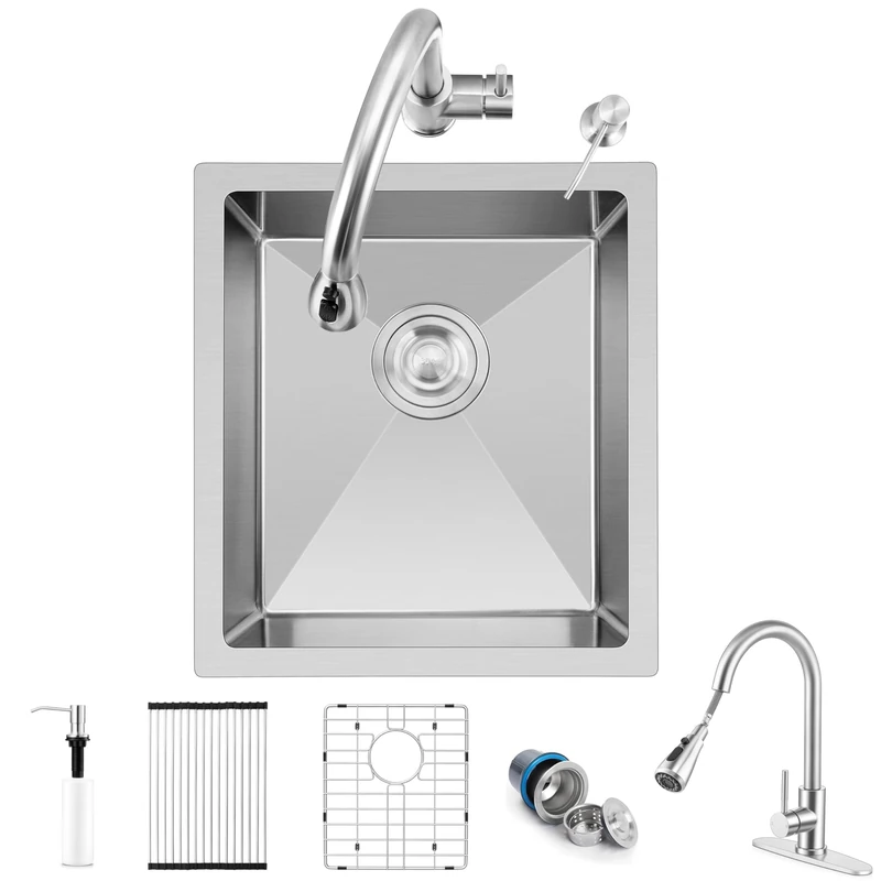 Herogo 15x17 Inch Undermount Kitchen Sink 9Pcs Set-03