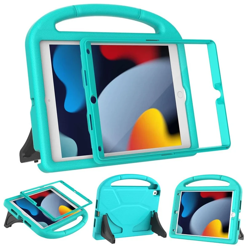 MOXOTEK Kids Case for iPad 9th/8th/7th Generation 10.2 inch 2021/2020/2019, Case for iPad Air 3rd Gen/Pro 10.5 inch, Durable Shockproof Cover with Screen Protector for iPad 10.2 & 10.5, Cyan