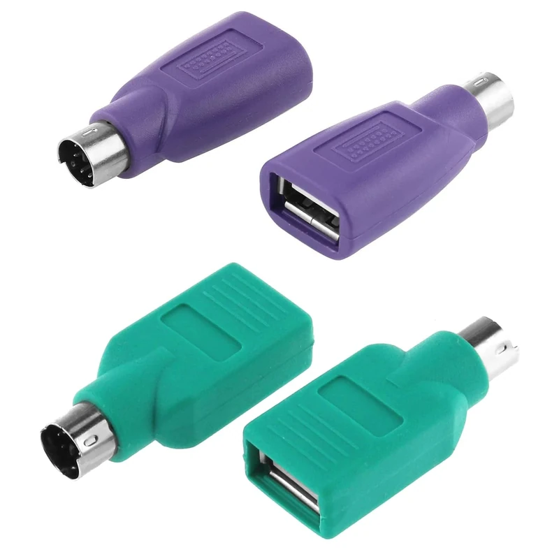 Kasoud 4 Pack Ps2 to USB A Adapter, Purple and Green, Keyboard and Mouse Adapter, Ps2 to USB Converter, Plug and Play, Stable Transmission, Compact and Portable, Durable Design