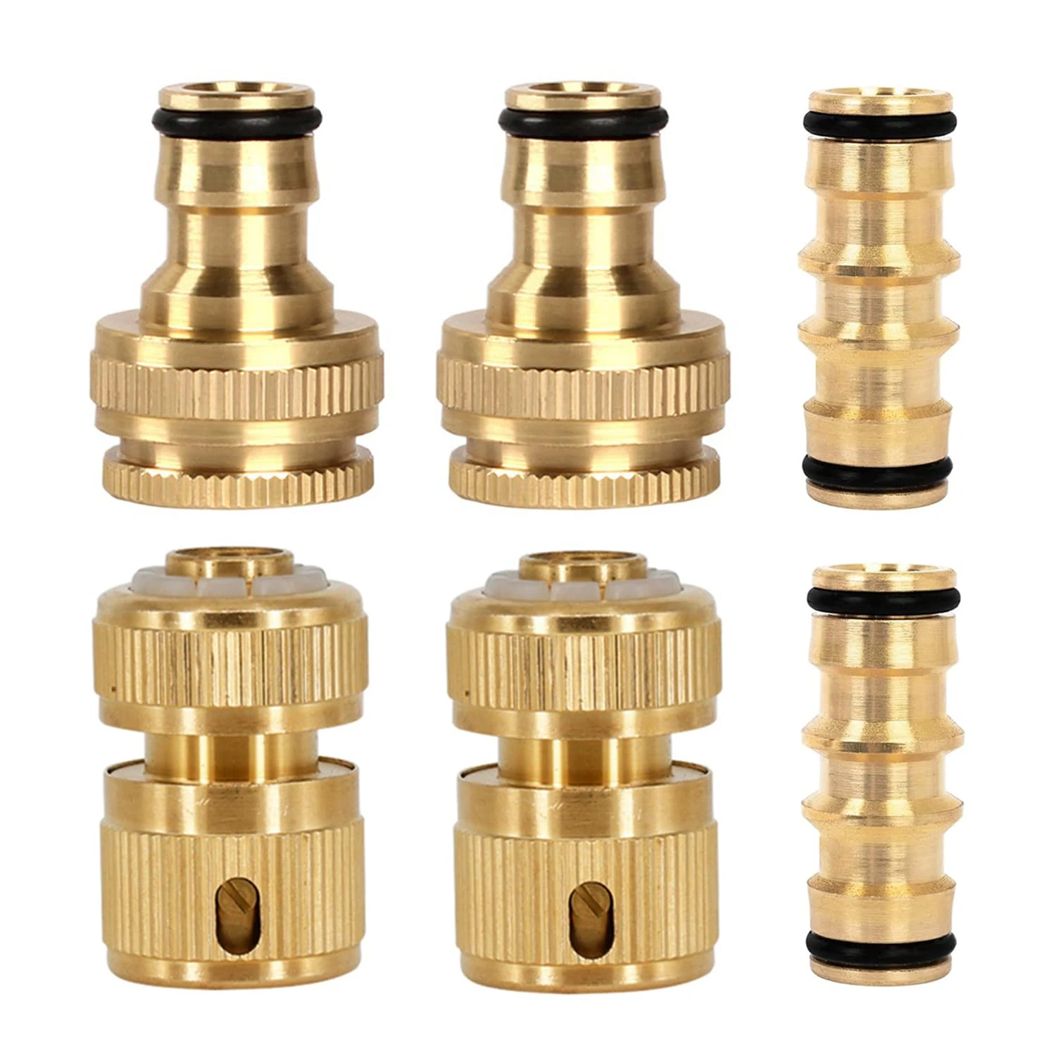 Vikrami lighting 6-Pack Brass Garden Hose Connectors - with 2X Dual Male Connector, 2X “Hose ½-Inch End Quick ConnectRust-Resistant Hose Fittings and Connector Kit for Connecting Garden Hose Pipes