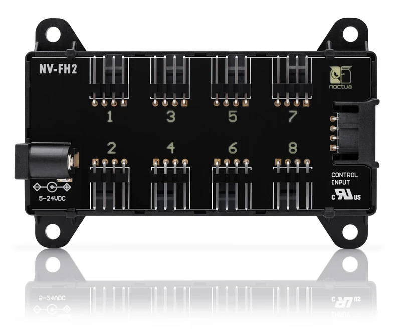 Noctua NV-FH2, 8 Channel Fan Hub for 5V, 12V, and 24V fans, up to 60W Total with Optional 5.5mm Barrel Connector Power Supply (Black) - Image 1
