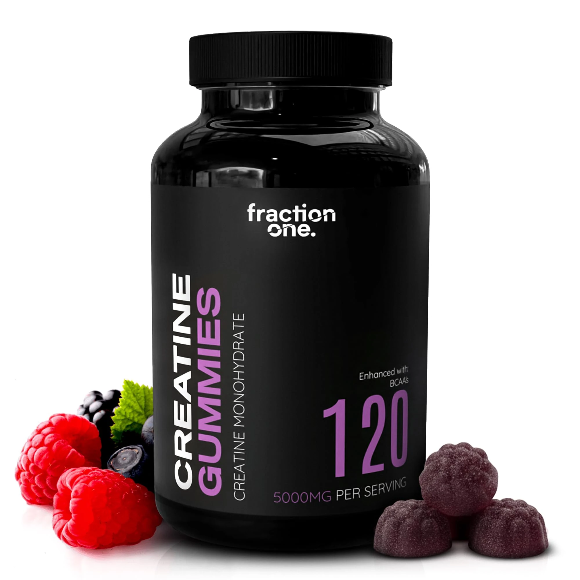 Fraction One Creatine Monohydrate 120 Gummies – 5000mg with BCAA’s per Serving, Pre-Workout Support, Muscle Recovery, Gym Supplement for Men/Women - 40 Days Supply - UK 3rd Party Tested, Lab Verified
