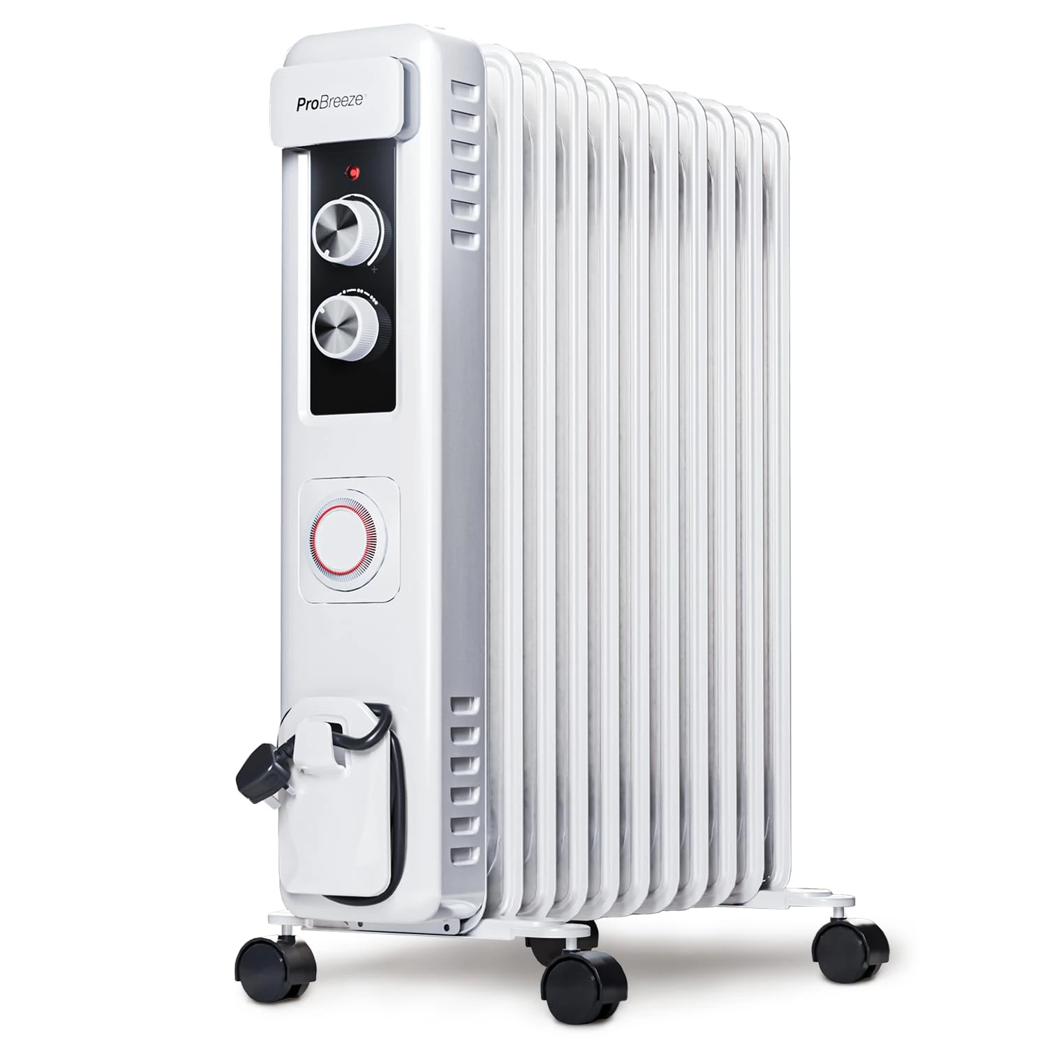 Pro Breeze 2500W Oil Bath Heater, 11 Elements, Mobile Electric Heater, Heating with Integrated 24 Hour Timer, 3 Heat Levels, Adjustable Thermostat, Safety Stop