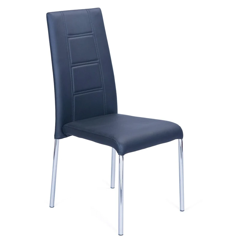 Dmora Set of 4 Stackable Chairs in Chrome Metal and Black Faux Leather Seat - Image 1