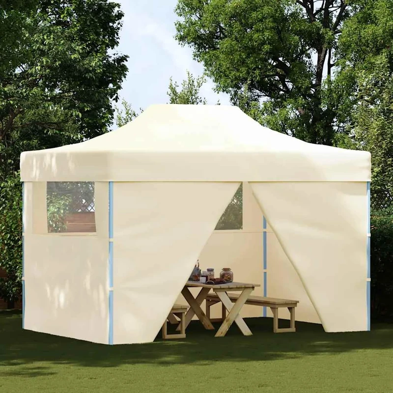 Rantry Foldable Tent Pop-Up with 4 Side Walls 3x4.5 m Cream White - Image 1