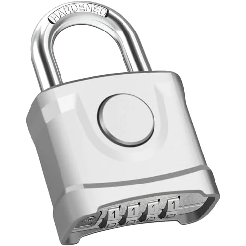 Diyife Heavy Duty Combination Padlocks, [Weatherproof Outdoor] Large 4 Digit Code Lock, 54mm with 8mm Thick 304 Stainless Steel Shackle Padlock for Door, School Gym, Gate, Shed (Silver)