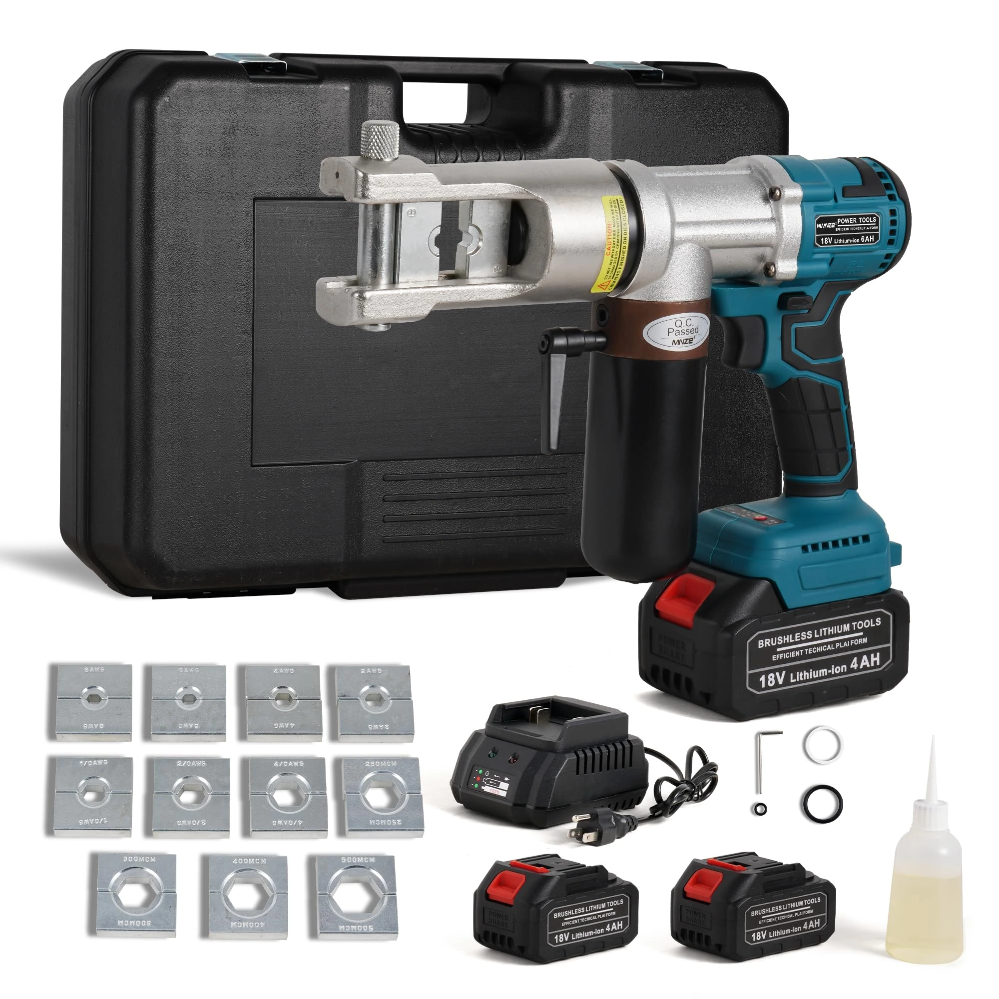 MMNZE Electric Hydraulic Cable Lug Crimping Tool 9 Ton Hydraulic Electrical Wire Terminal Cable Lugs Crimper Rechargeable Crimping Tool Kits with 11 Dies, 8 AWG to 500 MCM