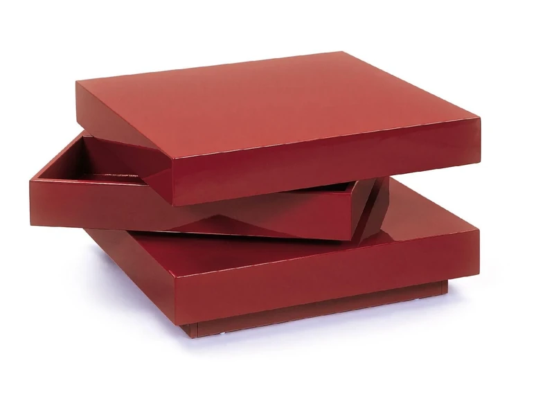 Dmora Side Table with Double Rotating Shelf in Glossy Red Lacquered MDF - Image 1