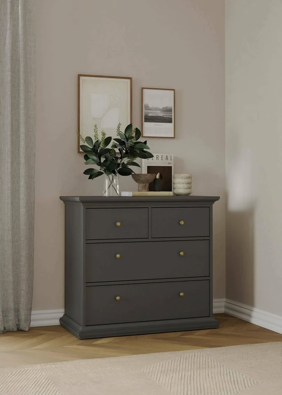 Dmora Chest of Drawers with Four Drawers, Grey, 96.2 x 86.9 x 48.5 cm