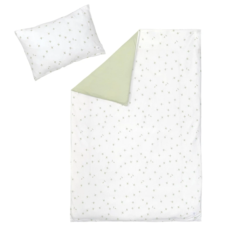 LÄSSIG Children's Bed Linen Set, Bed Cover Made of Single Jersey with Tencel Lyocell 2-Piece Bedding Set Leave Milky/Olive