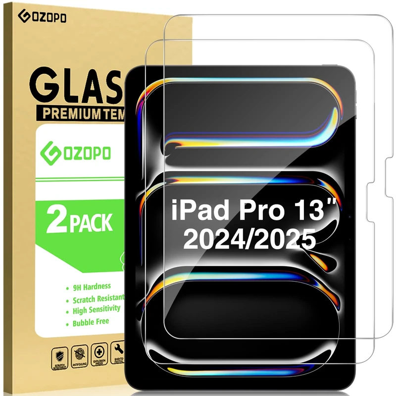 GOZOPO [2-Pack Screen Protector for iPad Pro 13 inch M5/ M4 (2025/2024), 9H Tempered Glass Film for iPad Pro 13" 2025/2024