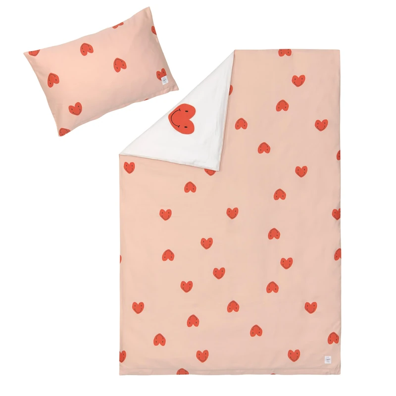 LÄSSIG Children's Bed Linen Set Organic Cotton GOTS Certified 2-Piece Bedding Set Heart Peach Rose Milky