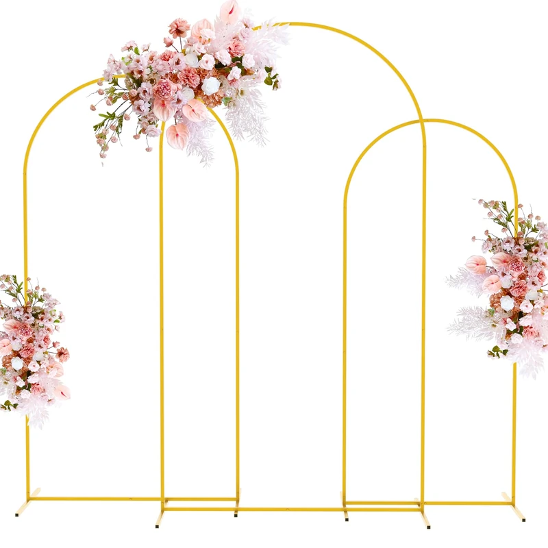 Putros Metal Arch Stand Gold Wedding Chiara Backdrop Stand Set of 3 (7.2FT,6.6FT,6FT) Square Arched Frame for Birthday Party Decoration