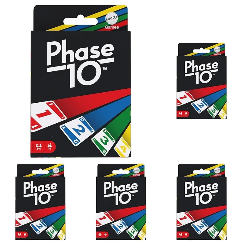 Mattel Games Phase 10 card game, sequences rummy-like card game, includes 108 cards, FFY05 (Pack of 5)