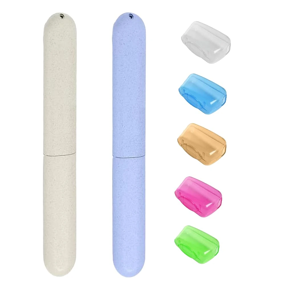 Toothbrush Case, 2 Pcs Toothbrush Travel Case and 5 Pcs Portable Toothbrush Head Covers, Toothbrush Storage Case, Toothbrush Protective Case, Toothbrush Caps, for Travel Outdoor Camping Hiking