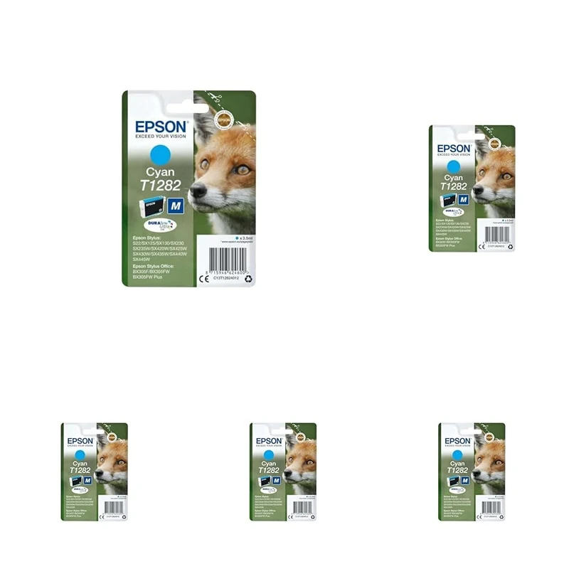 Epson T1282 Cyan Fox Genuine, DURABrite Ultra Ink Cartridge (Pack of 5)