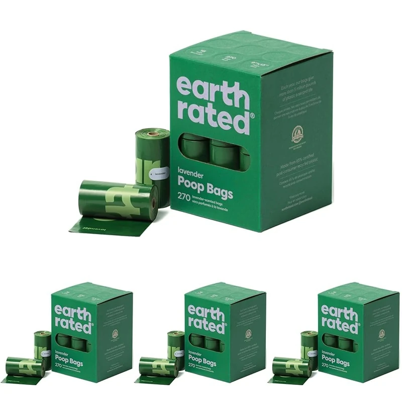 Earth Rated Dog Poo Bags, Guaranteed Leak Proof and Extra Thick Waste Bag Refill Rolls For Dogs, Lavender Scented, 270 Count (Pack of 4)