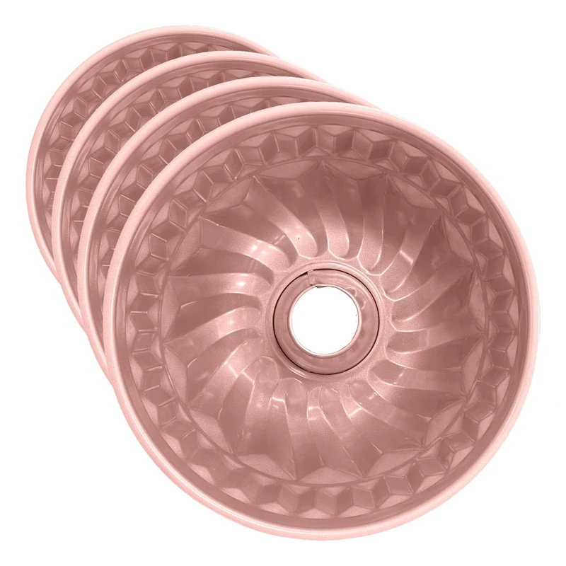 Wiltshire Rose Gold Round Fluted Cake Tin, PFOA PTFE Free, Ring Cake Mould, Non-Stick Coating, Patterned Coated Baking Tin, Cake Mould, Sheet Steel Bakeware, 22.5x22.5x9cm (Pack of 4) - Image 1