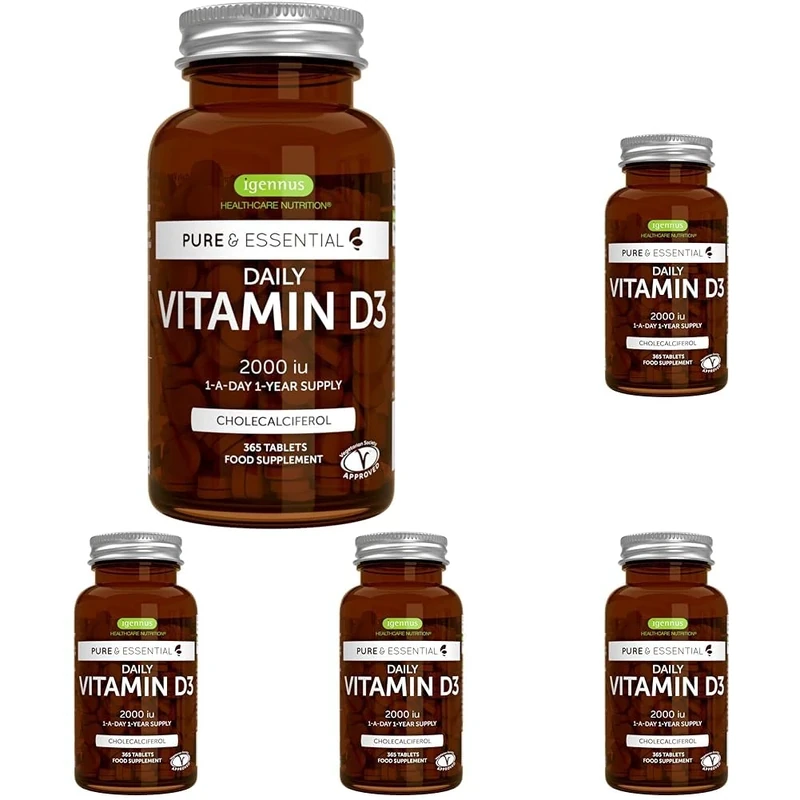 Pure & Essential Daily Vitamin D3 2000iu, 1-Year Supply, Cholecalciferol, Vegetarian, 365 Small Tablets (Pack of 5)