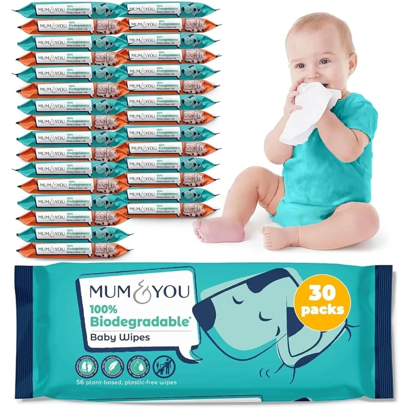 Mum & You Baby Wipes Multipack - 1,680 Biodegradable Wet Wipes (30 Packs) | 99.4% Water Wipes for Sensitive Newborn Skin | Baby Wipes Bulk, Bum Wipes, Wet Tissue, Eco-Friendly wet wipes baby