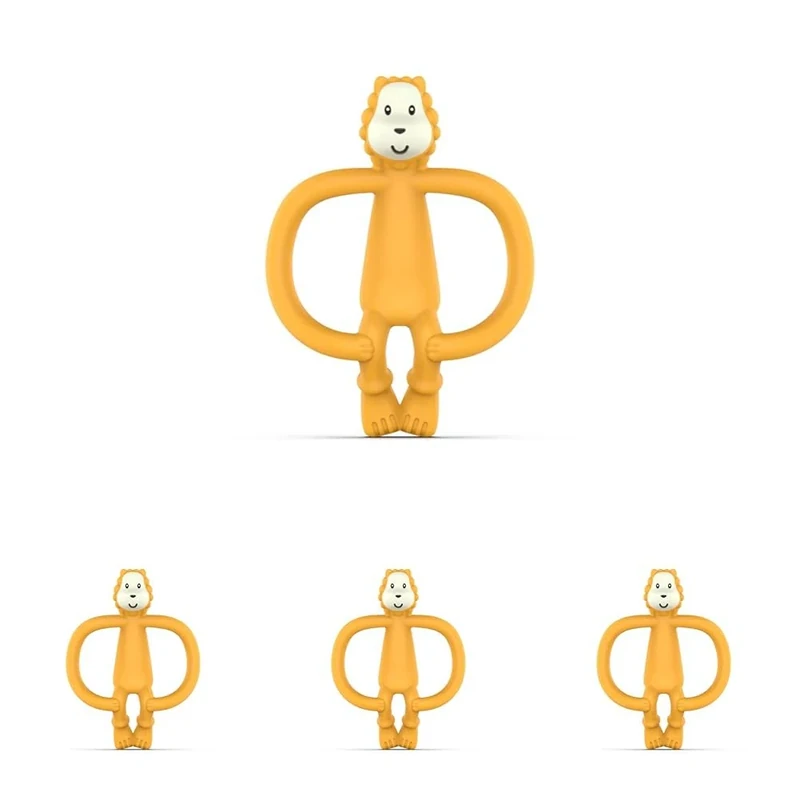 Matchstick Monkey, Antimicrobial Silicone Teether & Gel Applicator, Easy to Grip, BPA Free, 3 Months Old+, 11 cm, Ludo Lion (Pack of 4)