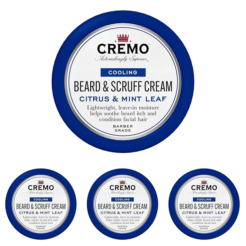 CREMO - Cooling Beard & Scruff Cream For Men - Lightweight Refreshing Beard Cream - 113g (Pack of 4)