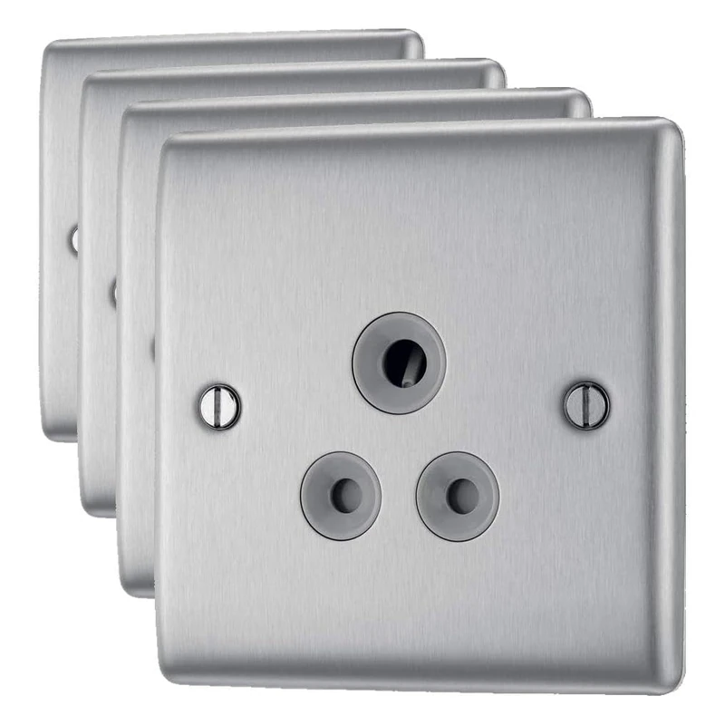 BG Nexus Metal 5A Unswitched Socket Round Pin Brushed Steel (Grey Insert) (Pack of 4)