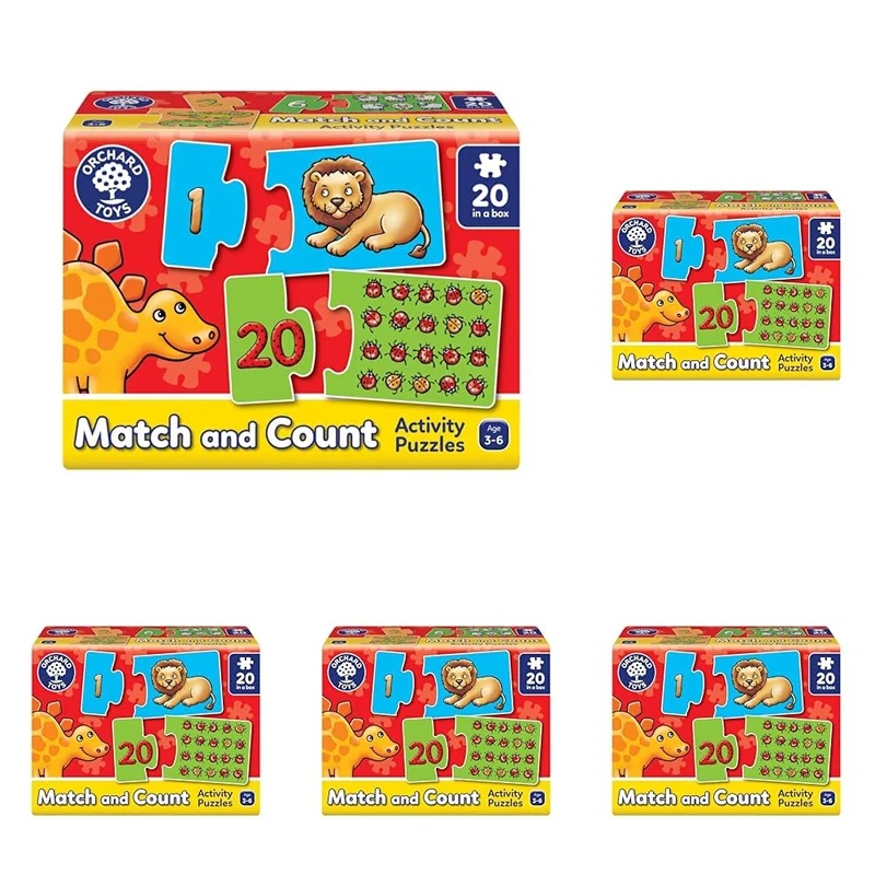 Orchard Toys Match and Count Jigsaws, Learn to Count from 1-20, Match Number and Picture, 20 in a Box, Educational, Number Skills for Kids Age 3+ (Pack of 5)