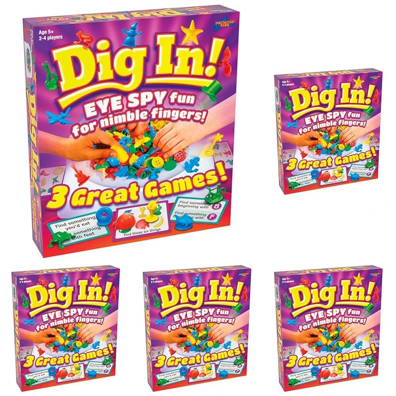 Drumond Park T73478 Dig In, Family Board Games for 2-4 Players, 3 in 1 Tabletop Games For Adults And Kids Suitable From 5+ Years (Pack of 5)