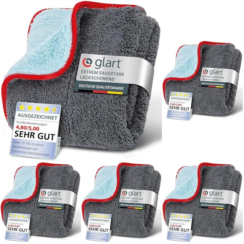 Glart 471PP microfibre cloth, for paint polish, panes, cockpit, polishing & drying for car, motorcycle and bicycle,microfibre polishing cloth varnish, 60x40 cm, Anthracite-blue (Pack of 5)