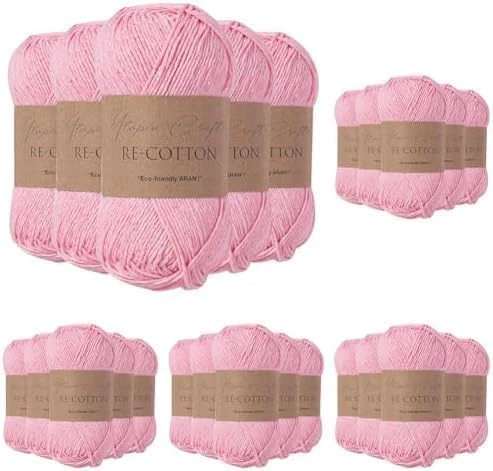 Utopia Crafts Re-Cotton Knitting Yarn, 5X 100g (Light Pink) (Pack of 5)