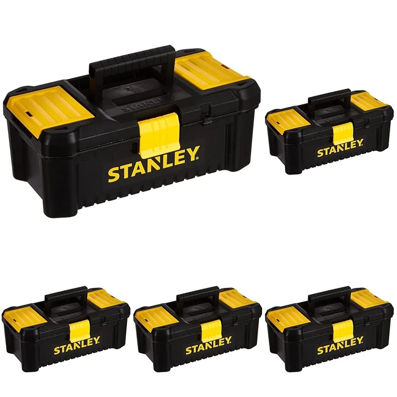 Stanley STST1-75514 "Essential" 12.5" Toolbox with Plastic Latches, Black/Yellow (Pack of 5)