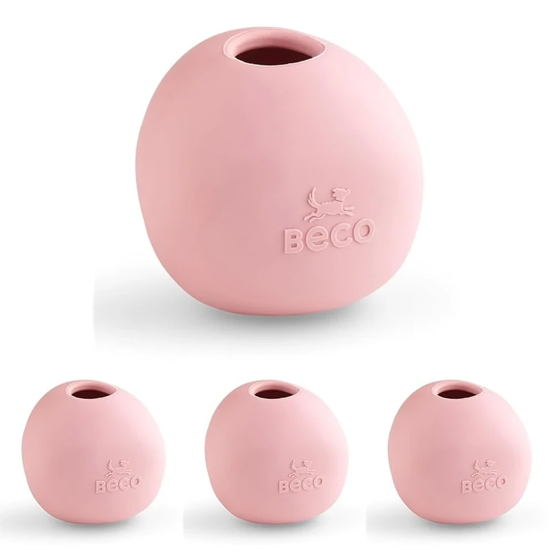 Beco Dog Toy - Natural Rubber Wobble Ball, Fetch, Bouncy Treat Ball - Pink (Pack of 4)