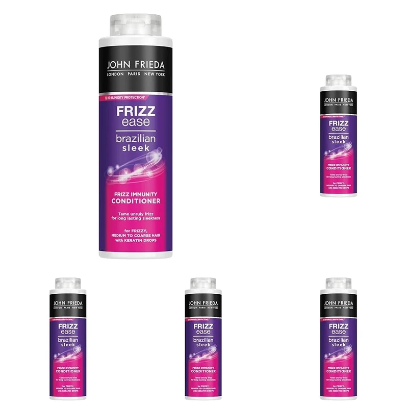 John Frieda Frizz Ease Brazilian Sleek Frizz Immunity Smoothing Conditioner 500ml, Rich Conditioner for Frizzy, Coarse Hair (Pack of 5)