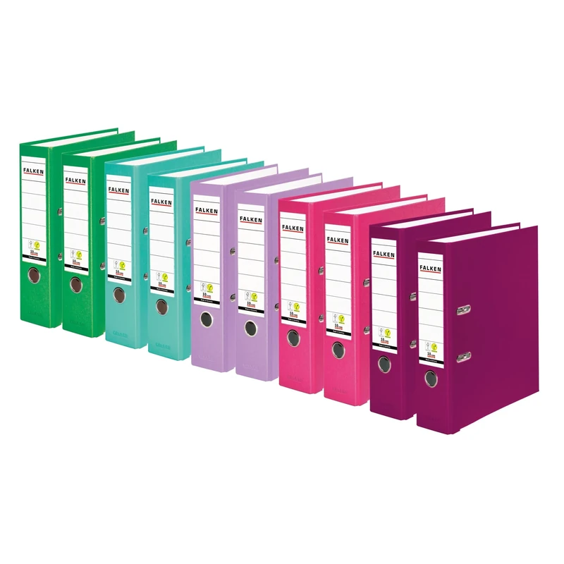Original Falken Pack of 10 Polypropylene Colour Plastic Folders Made in Germany 8 cm Wide DIN A4 Vegan Assorted Colours 2 x Turquoise Lilac BlackBerry Pink Light Green Lever Arch File Letter Folder