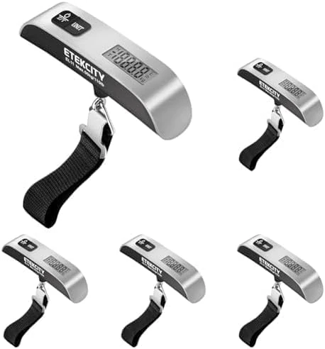 Etekcity EL11 Luggage Scale, Digital Portable Handheld Suitcase Weight for Travel with Rubber Paint, Temperature Sensor, 110 Pounds, Battery Included, Silver (Pack of 5)