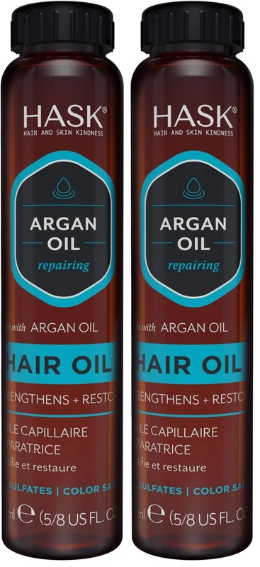 HASK Argan Oil Shine Oil Vial Repairing for All Hair Types, colour safe, gluten free, sulfate free, paraben free - 1 18mL Vial (Pack of 2)