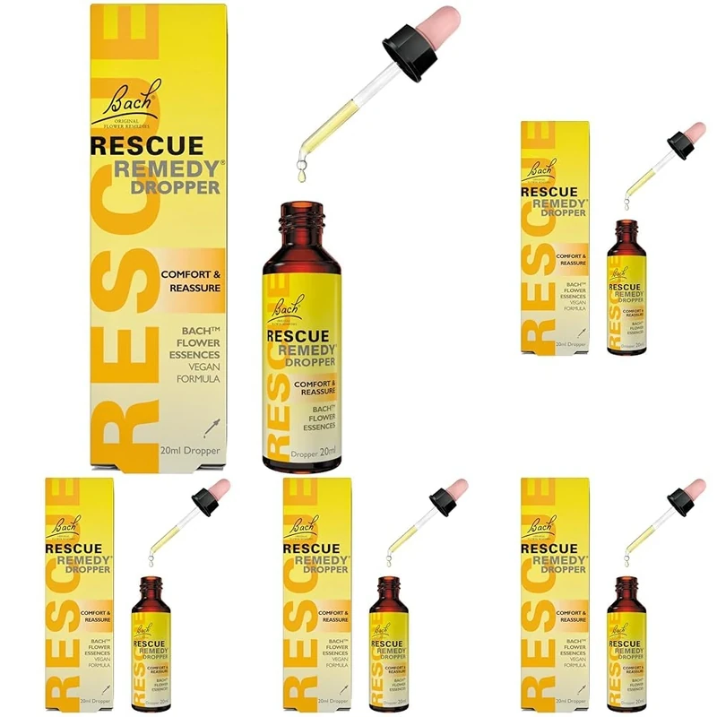 Rescue Remedy Dropper 20ml, Promotes Calm and Inner Peace, Natural Emotional Wellness and Balance, 5 Flower Essence Vegan Formula, Travel, Exams, Stress-Full Busy Days, Up to 200 Uses (Pack of 5)