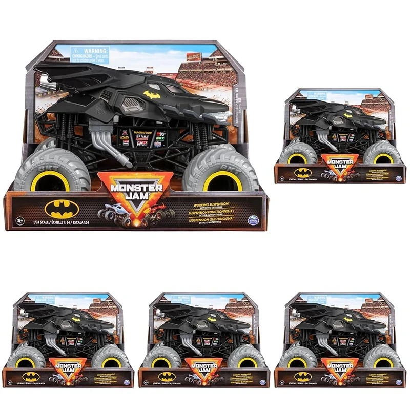 Monster Jam, Official Batman Monster Truck, Collector Die-Cast Vehicle, 1:24 Scale, Kids Toys for Boys Ages 3 and up (Pack of 5)