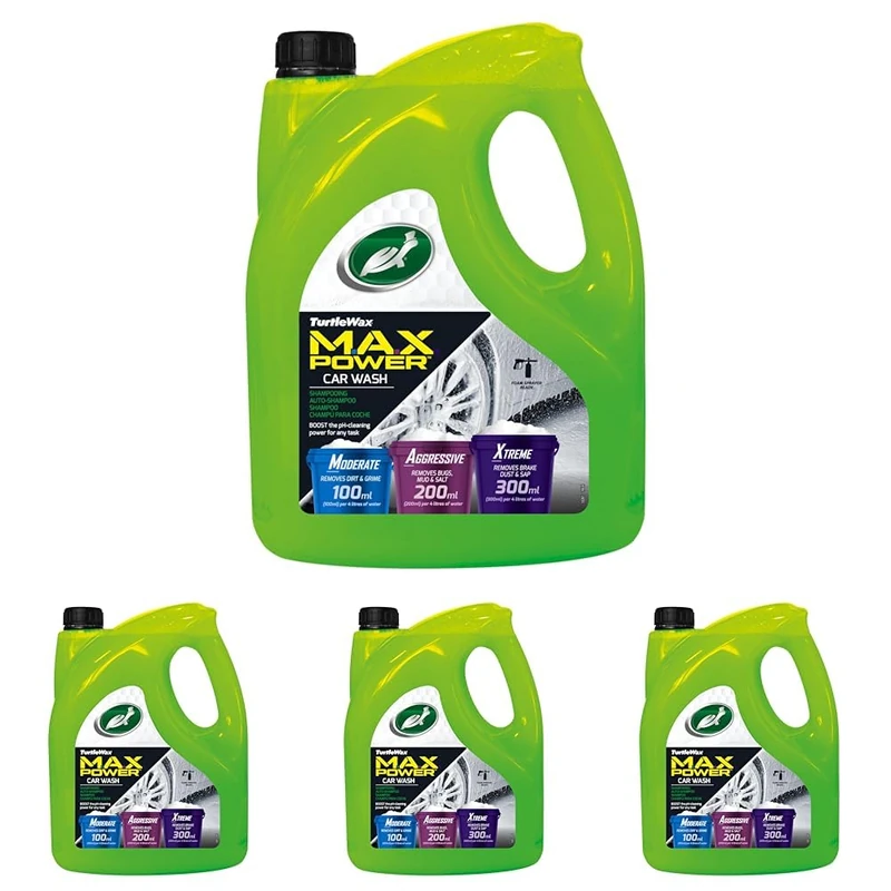 Turtle Wax 53284 MAX Power Car Shampoo & Wash 4L, Three Levels of Cleaning Power, Removes Dirt, Grime, Traffic Film, Breakdust, Incredible Foaming (Pack of 4) - Image 1