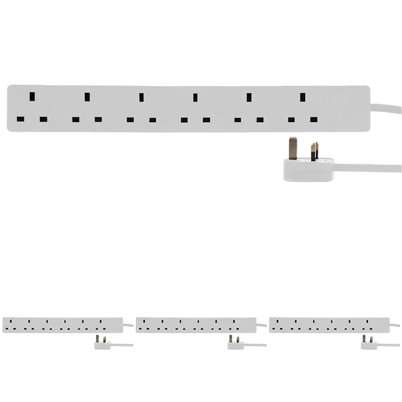 PRO ELEC PELB1995 Mains Extension Lead, 6 Gang, 7.5m, White (Pack of 4)