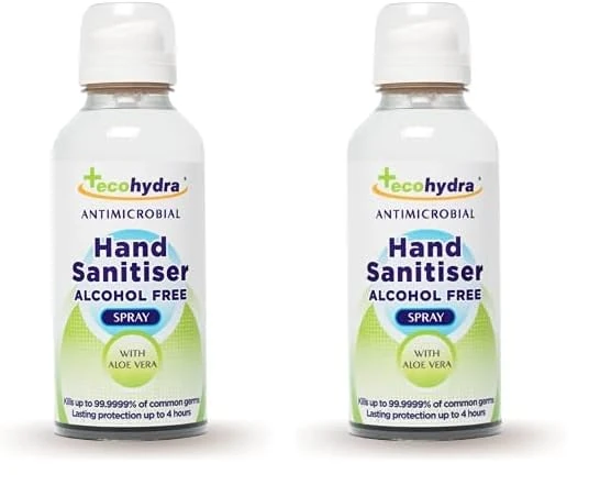 EcoHydra Alcohol Free Hand Sanitiser Spray - 100ml | NHS Approved, Hospital Grade Sanitiser | Kills Up To 99.9999% of Bacteria and Viruses | Kind On Skin, Safe For Children, Unscented (Pack of 2)